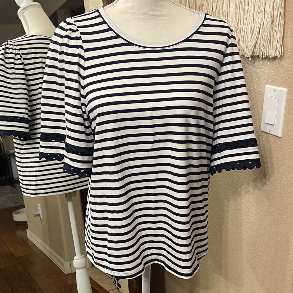 Chico's Stripe Top Rick Rack Trim